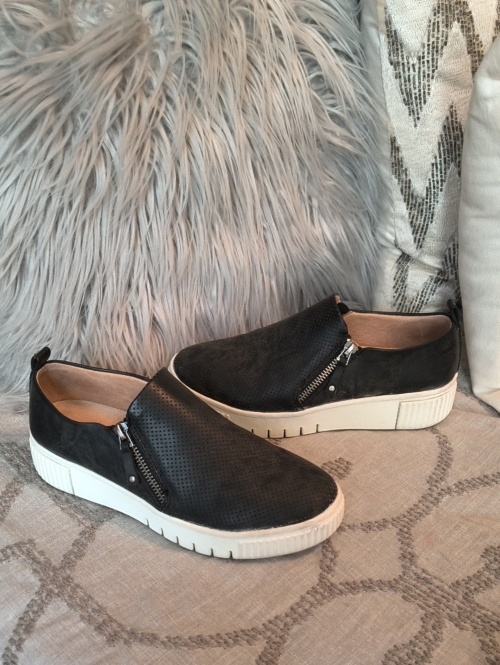 Black Slip-On Platform Sneakers with Side Zipper